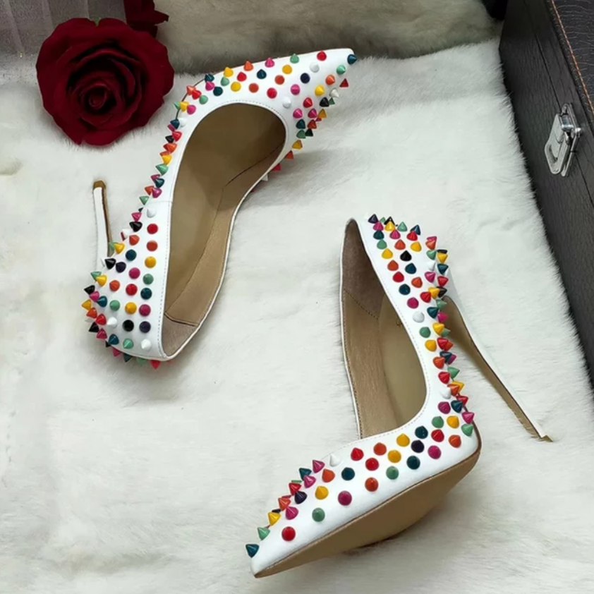 women's rivet pointed toe shoes white