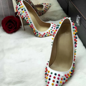 women's rivet pointed toe shoes white side view