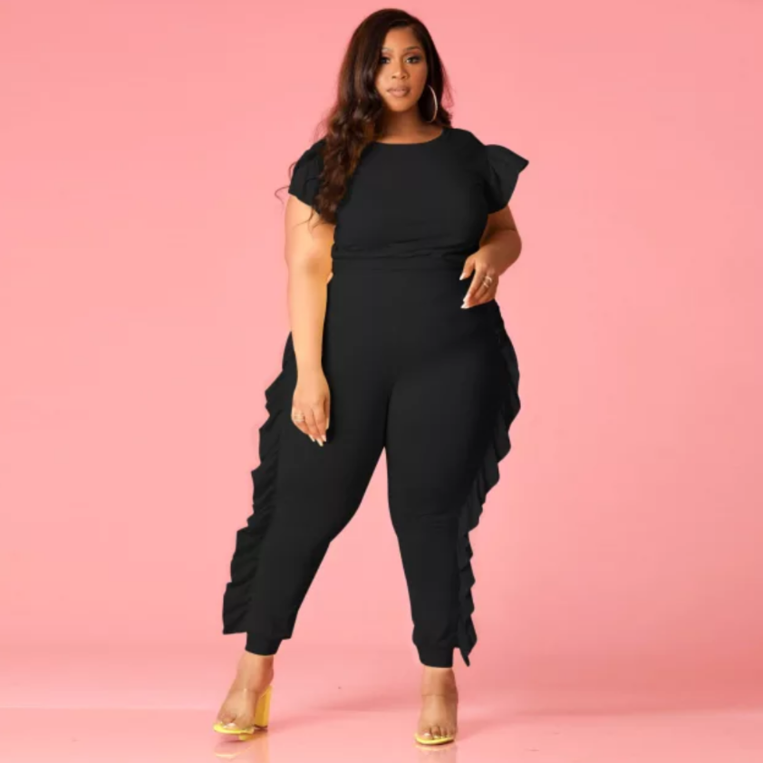 women's ruffle jumpsuit black