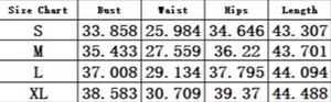 women's side split dress sizing chart