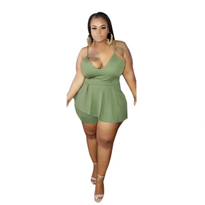 women's spaghetti strap short jumpsuit green