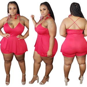 women's spaghetti strap short jumpsuit red