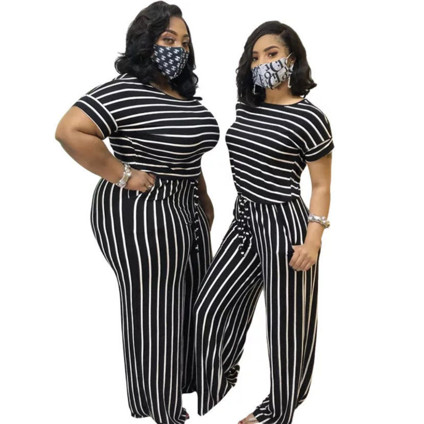 women's stripe jumpsuit black