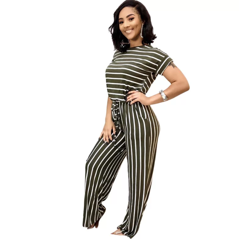 women's stripe jumpsuit green