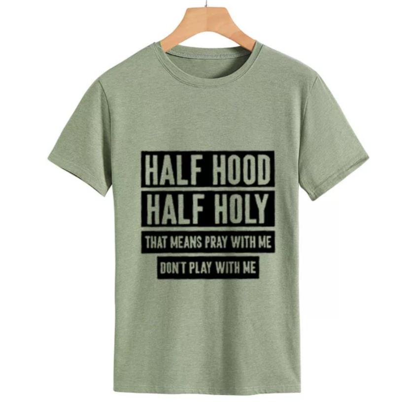 women's tee shirt half holy letter print green