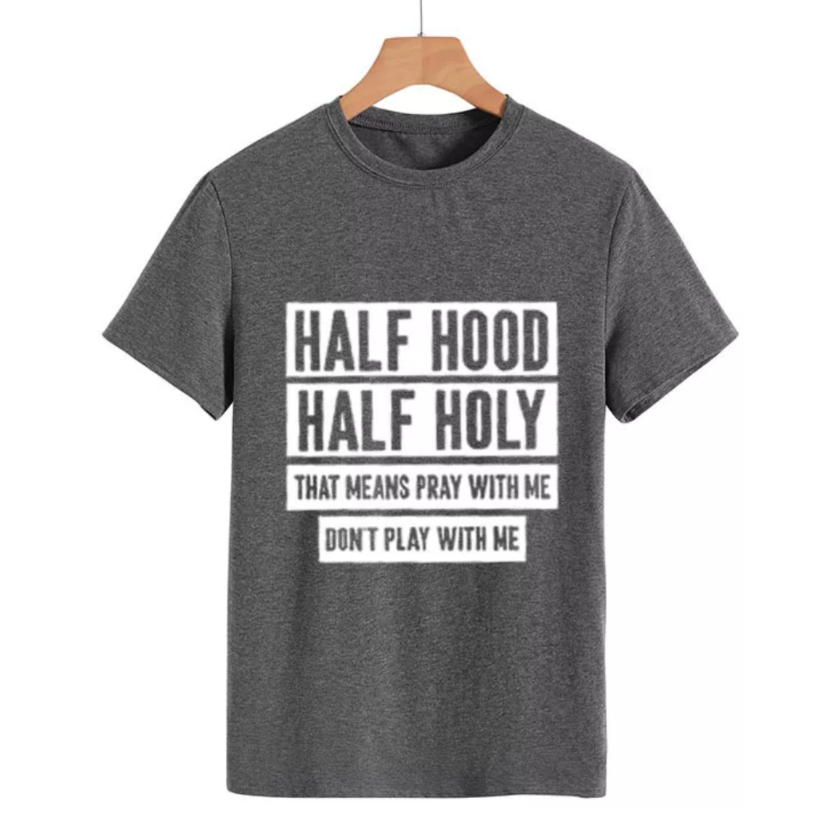 women's tee shirt half holy letter print grey