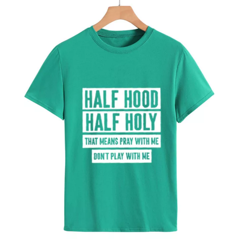 women's tee shirt half holy letter print mint