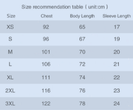 women's tee shirt sizing chart